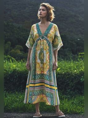 SUNDANCE: Satin/Poly Mixed Print Dress